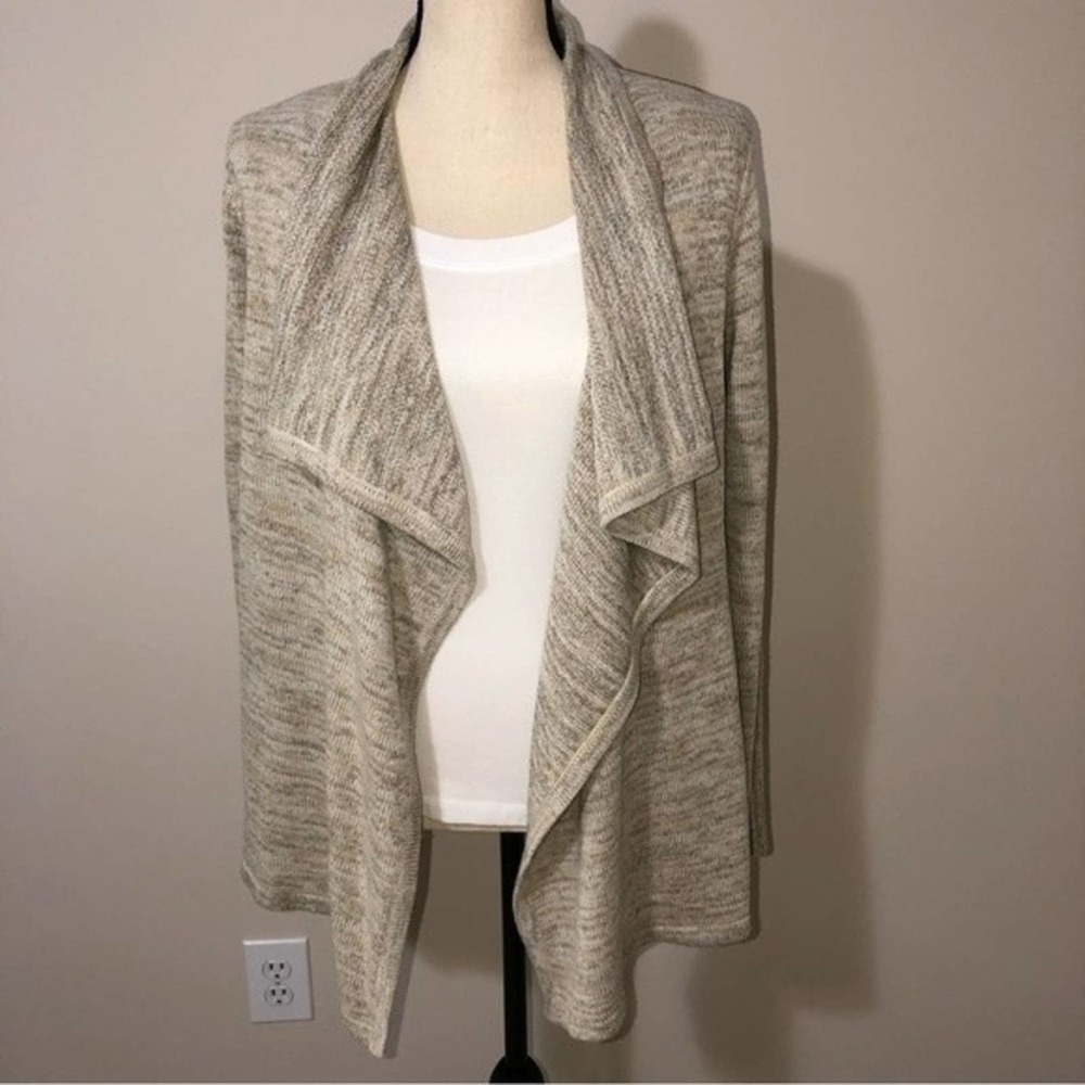 Open Cardigan Cascading Size S/M Beige Neutral Sweater Knit Long Sleeve